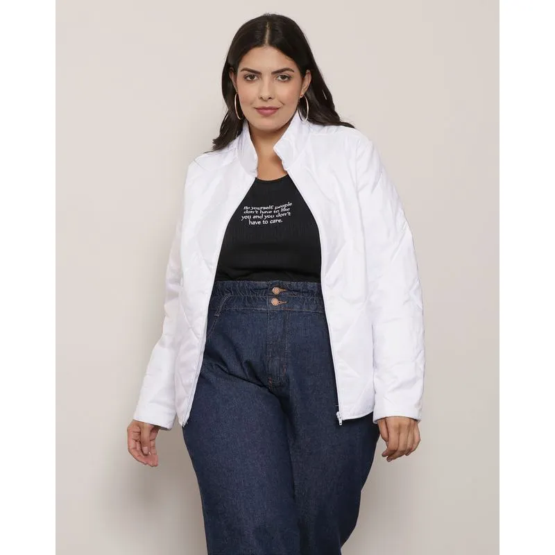 Jaqueta Plus Size Feminina Matelassê Branco G3