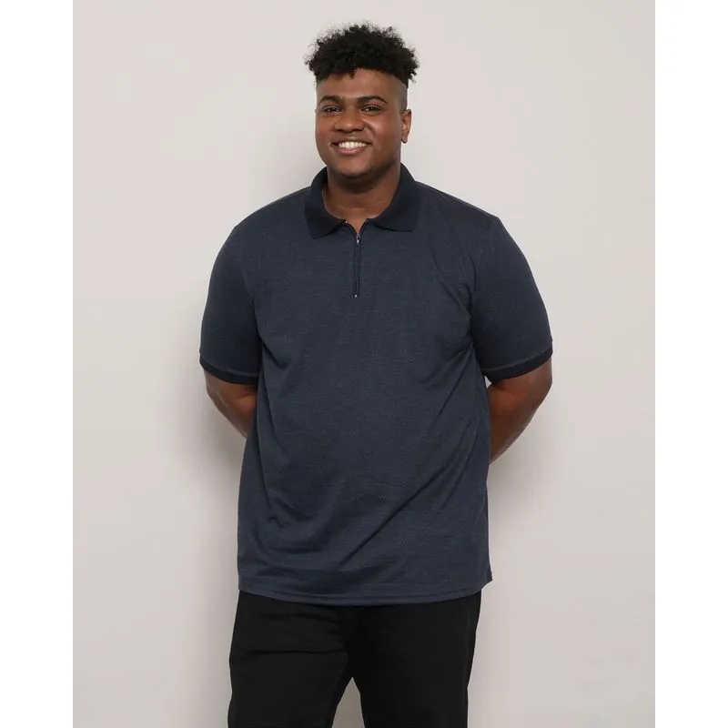 Polo Plus Size Masculina com Ziper Marinho G2