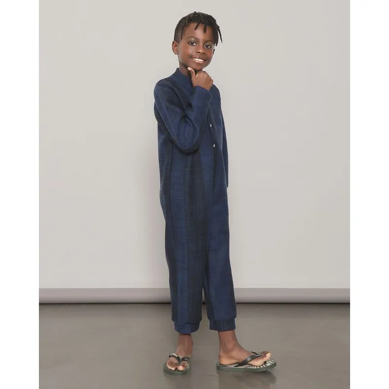 Macacão Pijama Infantil Longo Estampa Riscada Soft Marinho 8
