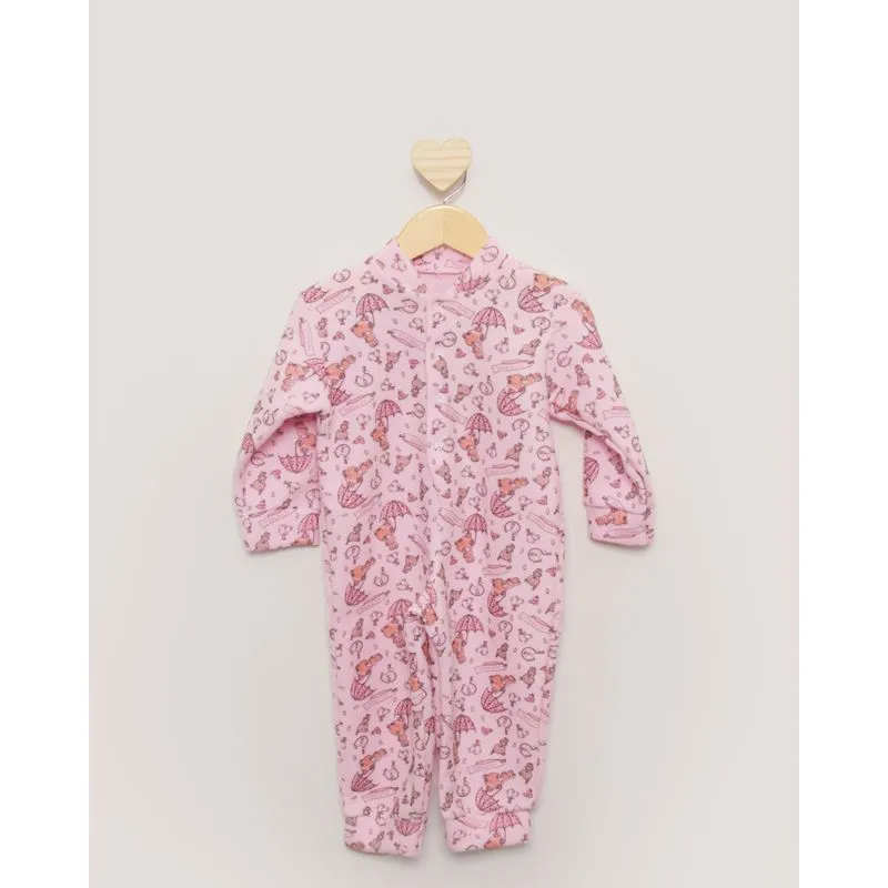 Macacão Pijama Bebê Longo Estampado Soft Rosa 3