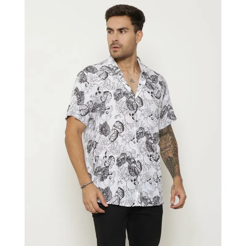 Camisa Masculina Estampada Viscose Branca 3