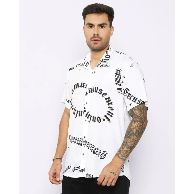 Camisa Masculina Estampada Frases Viscose Branca 3