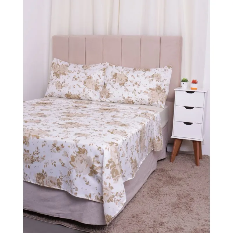 Jogo de Cama Queen 4 peças Arte e Cazza Floral Bege UN