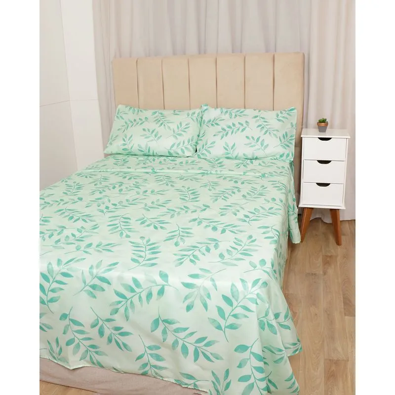 Jogo De Cama Queen Microfibra Arte & Cazza Estampado Verde Claro UN