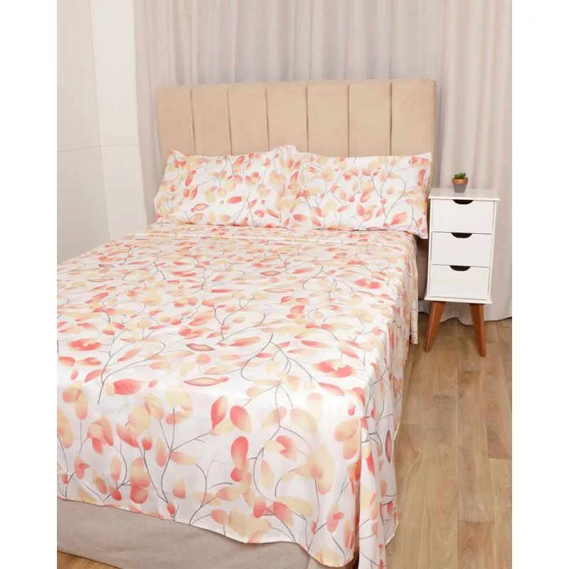 Jogo de Cama Queen Arte&Cazza 4 peças Floral Laranja UN