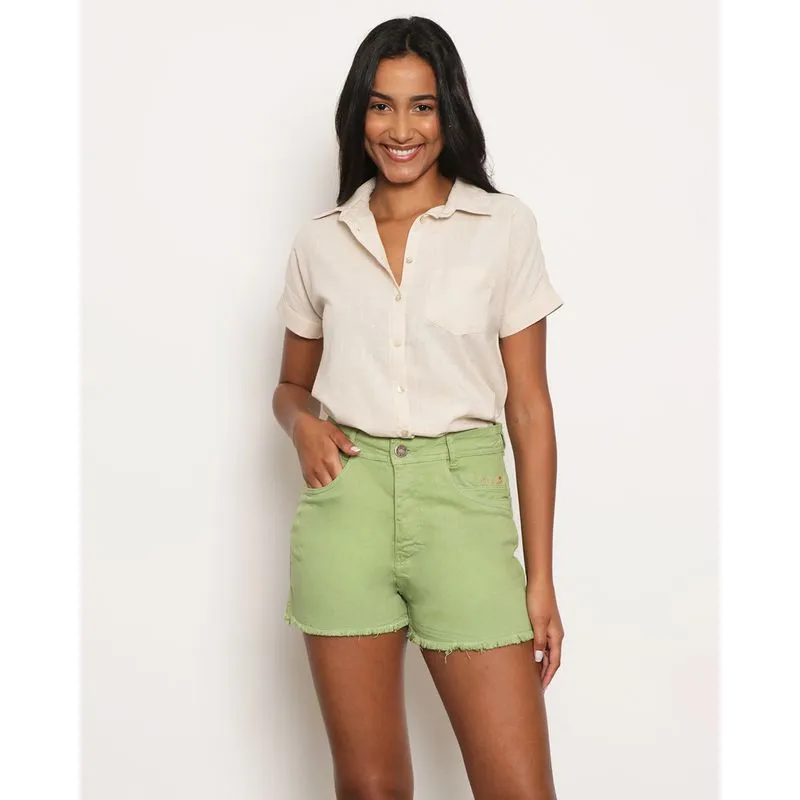 Camisa Feminina Berry & Co. Manga Curta Cropped Bege M