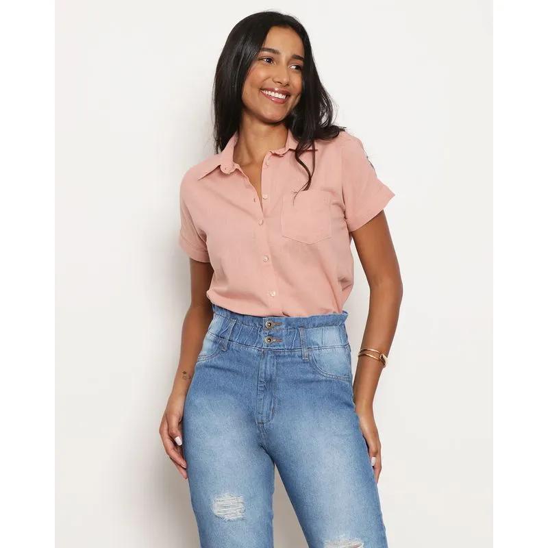 Camisa Feminina Berry & Co. Manga Curta Cropped Rosa M
