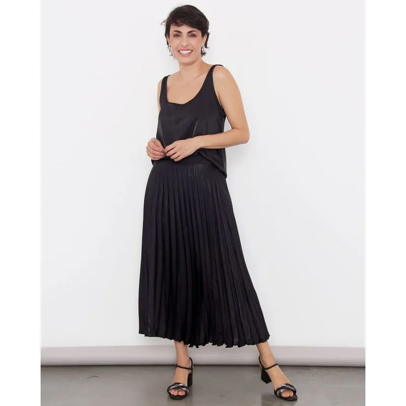 Saia Feminina Midi Plissada Preta G