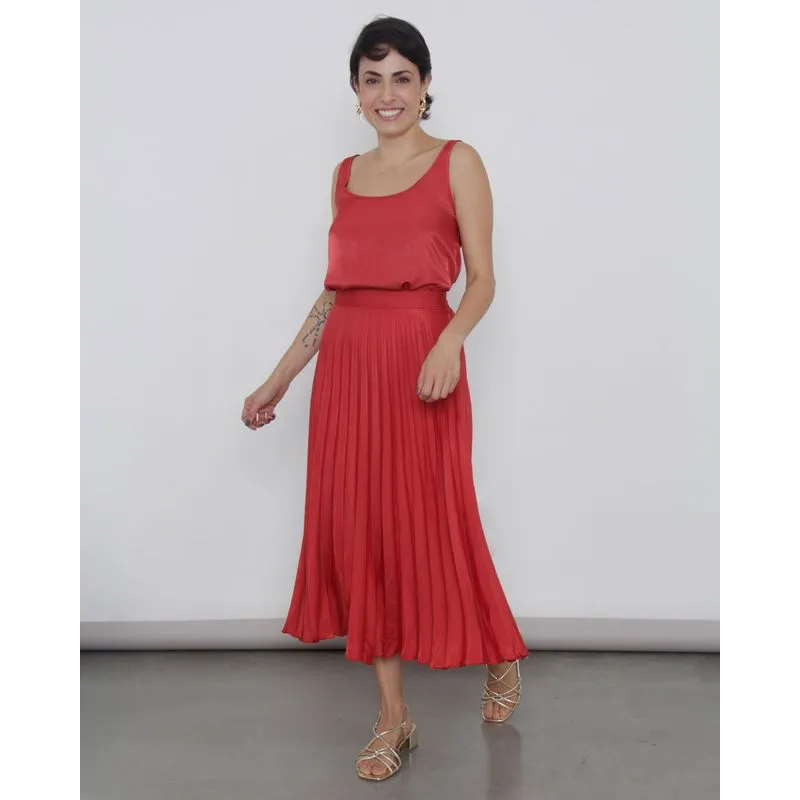 Saia Feminina Midi Plissada Vermelha G