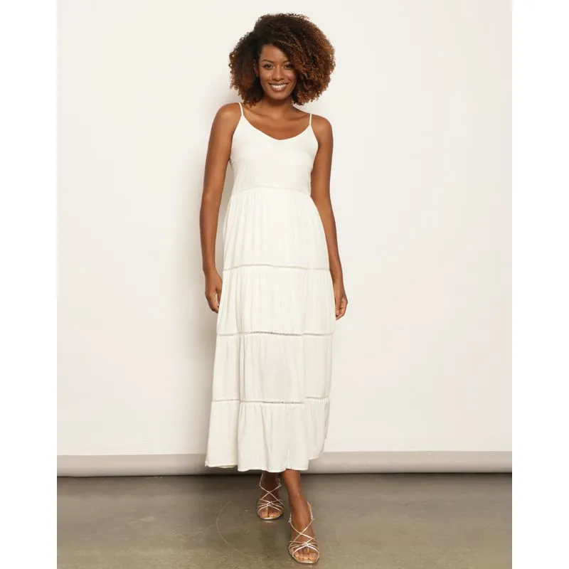 Vestido Feminino Berry & Co. Longo Viscose Três Marias Off White GG