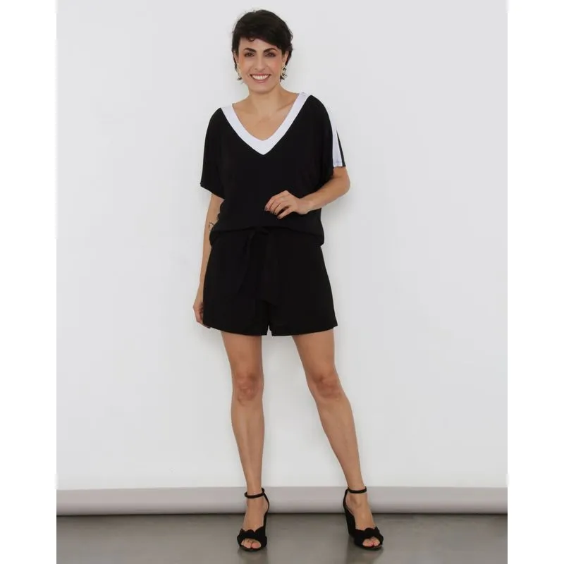 Short Feminino Viscose com Sobreposição Preto G