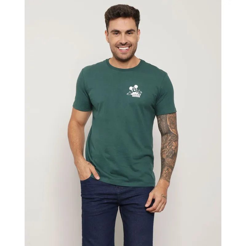 Camiseta Masculina Estampa Frente E Costas Disney Mickey Verde GG