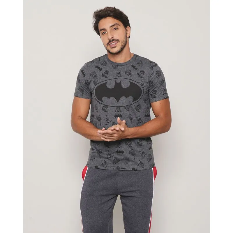 Camiseta Masculina Manga Curta Batman Cinza Mescla GG