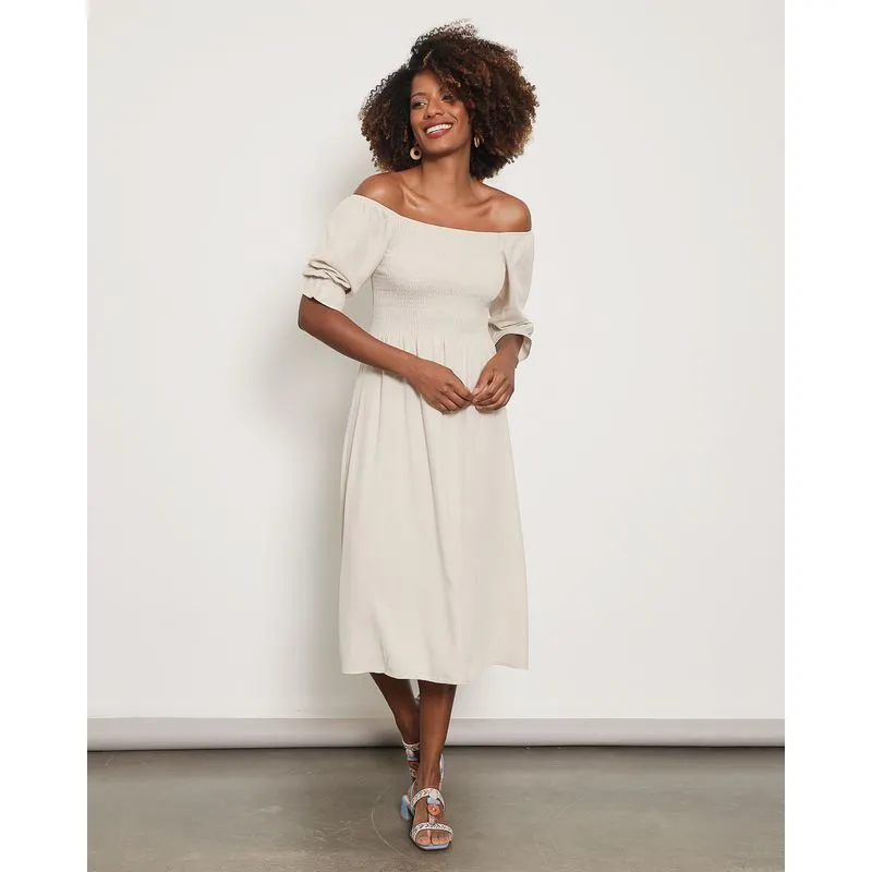 Vestido Feminino Midi Berry & Co. Lastex Bege M