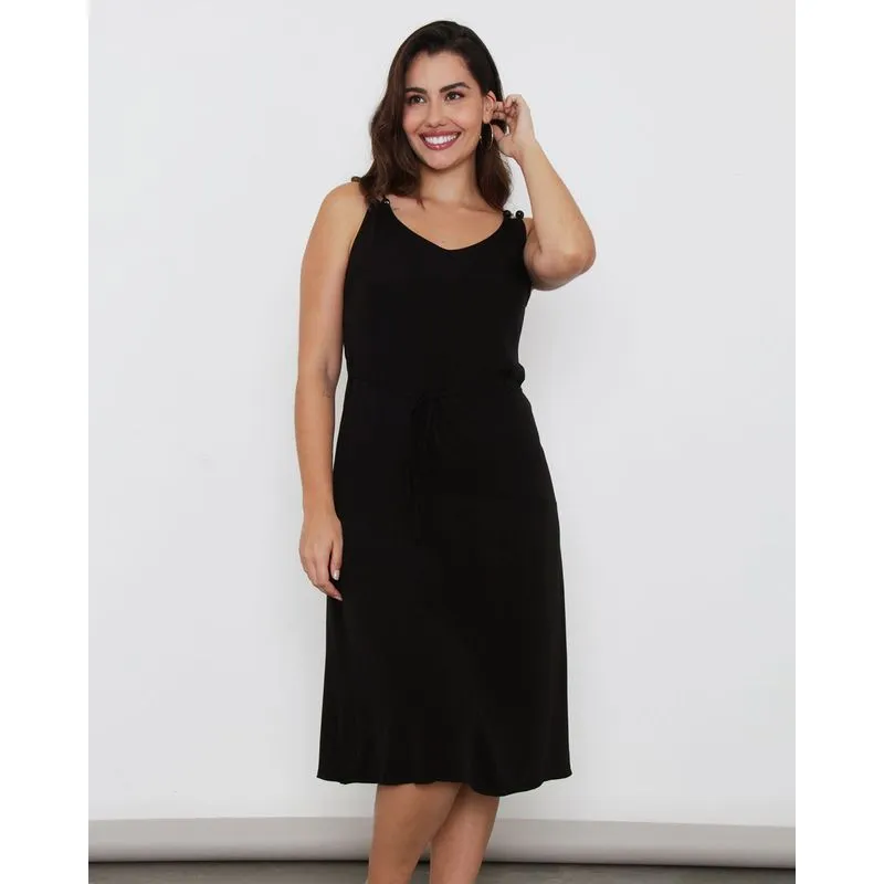 Vestido Feminino Berry & Co. Alcinhas Duplas Ajustáveis Preto G