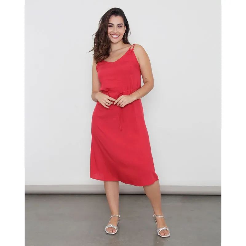 Vestido Feminino Berry & Co. Midi Alcinhaa Vermelho P