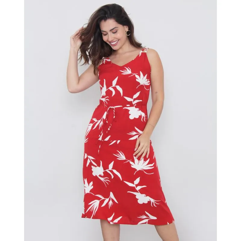Vestido Feminino Berry & Co. Alcinhas Estampado Vermelho GG
