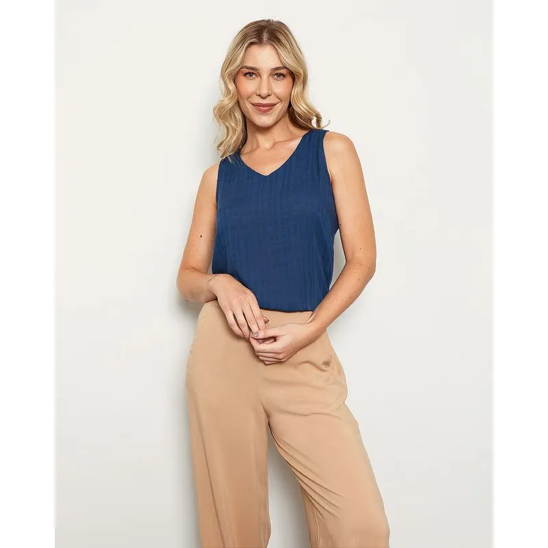 Calça Feminina Viscose Berry & Co. Pantalona com Bolso Bege M