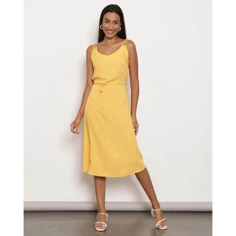 Vestido Feminino Berry & Co. Alcinha Midi Liso Amarelo GG
