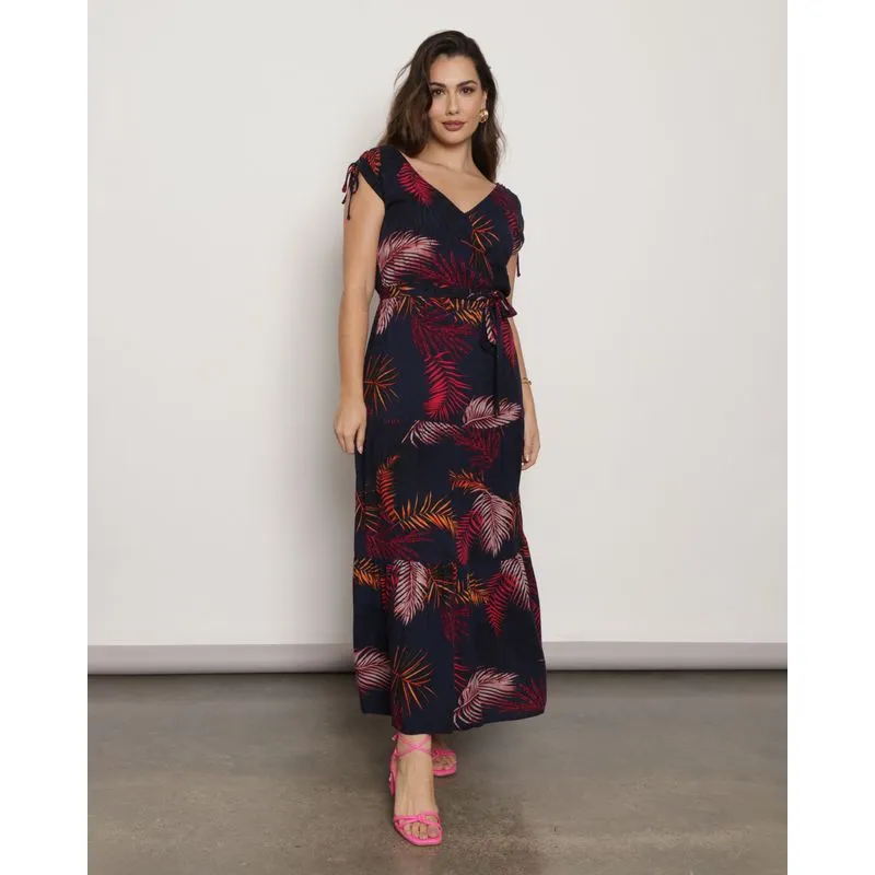 Vestido Feminino Berry & Co. Manga Coulisse Estampado Azul M