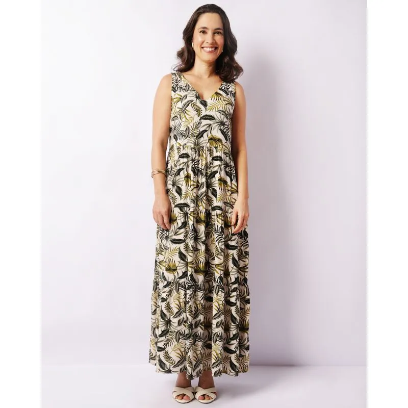 Vestido Feminino Longo Viscose Berry & Co. Estampado Verde M
