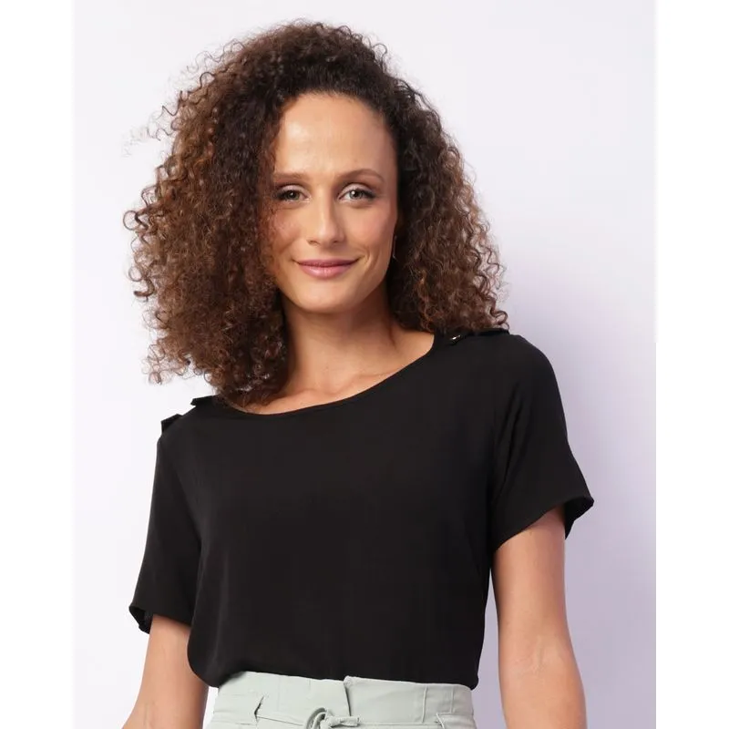 Blusa Feminina Berry & Co. Viscose com Botões Preta G