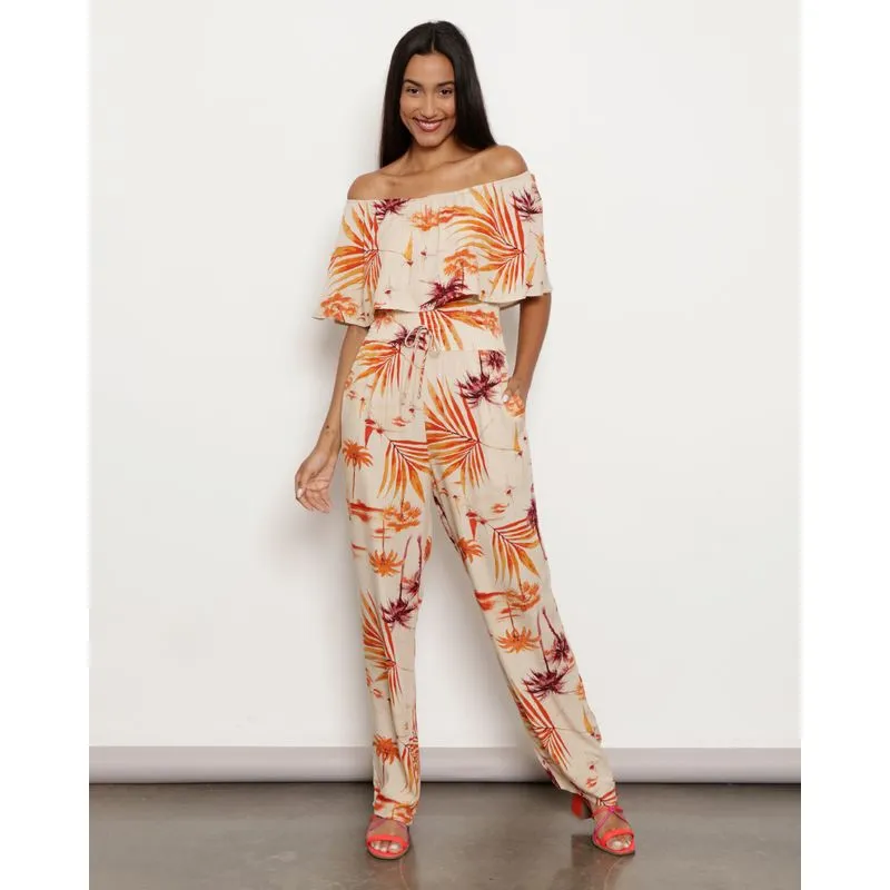Macacão Feminino Berry & Co. Viscose Longo Ciganinha Bege GG
