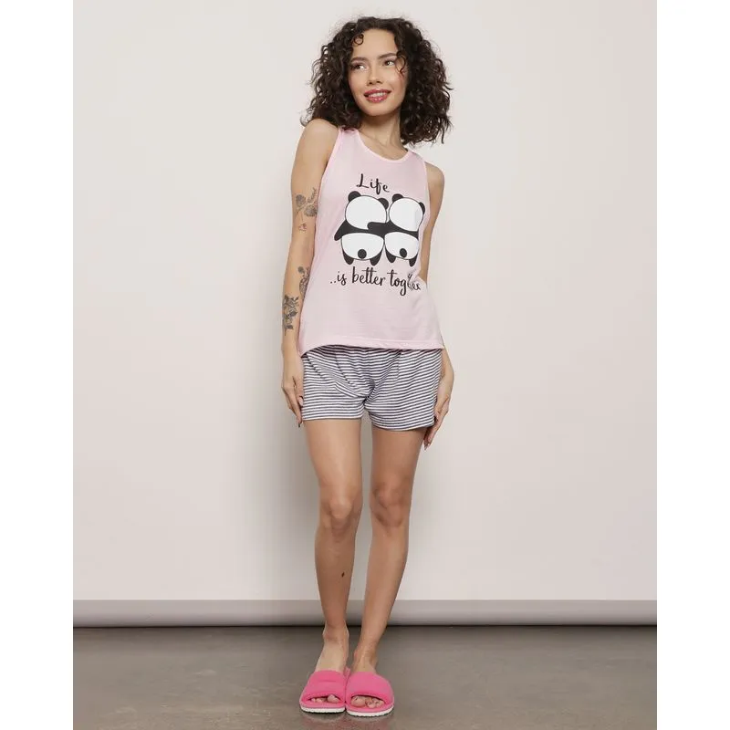 Pijama Feminino Curto Estampa Rosa G
