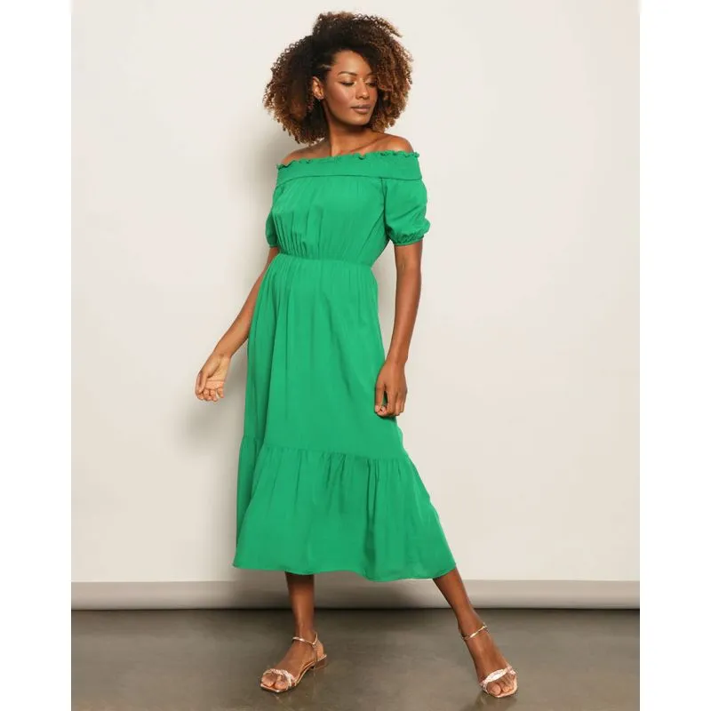 Vestido Feminino Midi Ciganinha Lastex Verde P