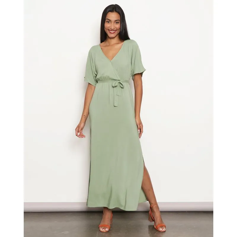 Vestido Feminino Longo Berry & Co. Viscose com Fenda Verde G