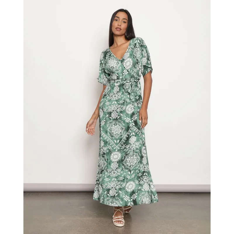 Vestido Feminino Berry & Co. Longo Estampado Verde GG