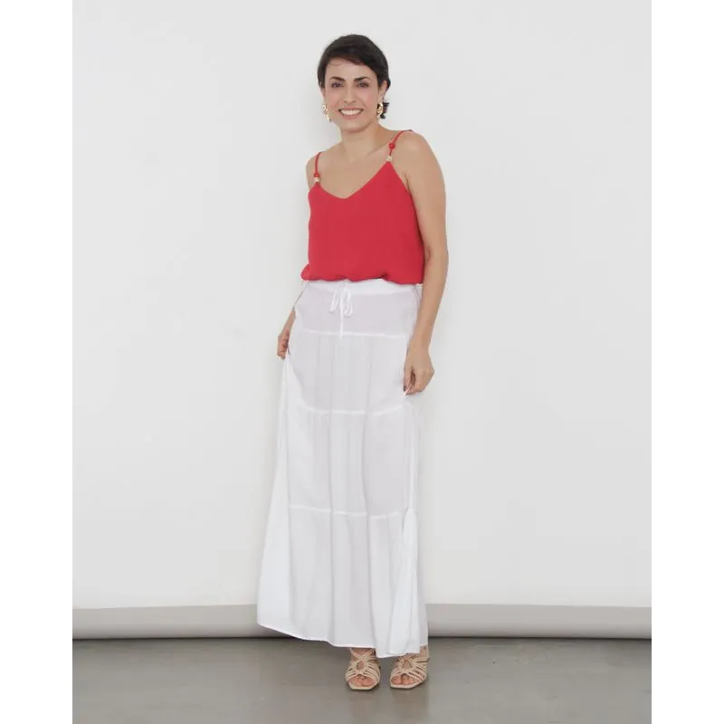 Saia Feminina Berry & Co. Longa Três Marias Viscose Branca M