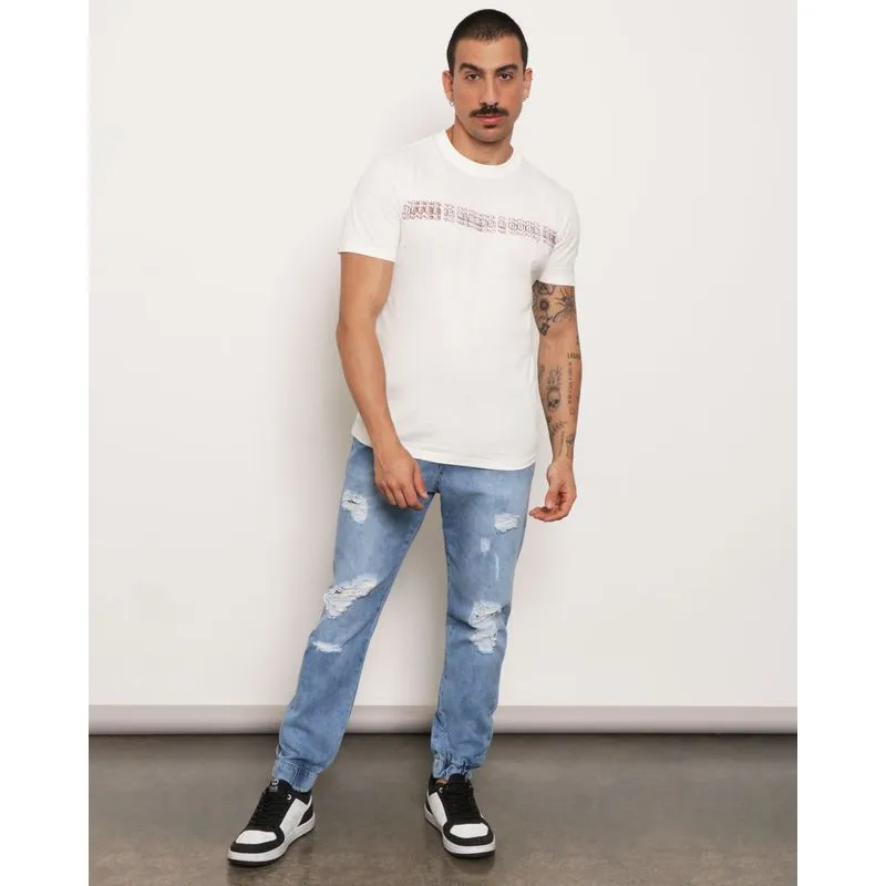Calça Jeans Masculina Jogger Com Destroyed Azul 42