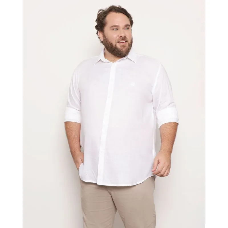 Camisa Plus Size Masculina Manga Longa Branca G2