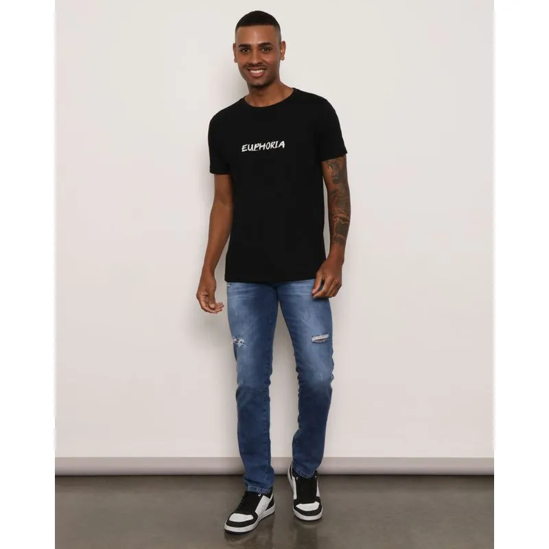 Calça Jeans Masculina Slim Destroyed Azul 48