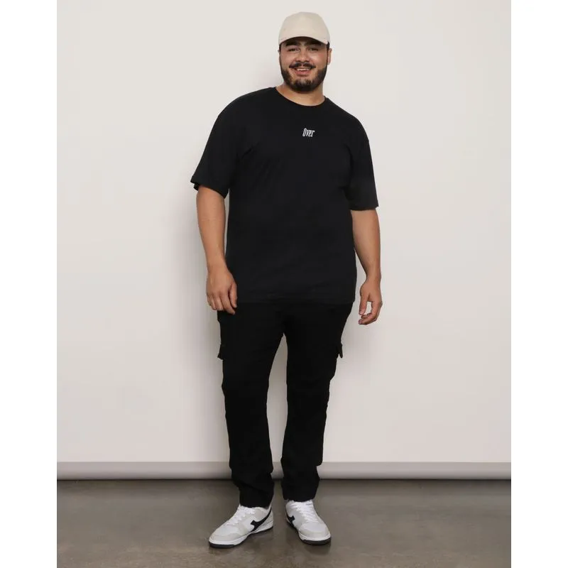 Calça Plus Size Masculina Sarja Jogger Bolso Cargo Preta 56