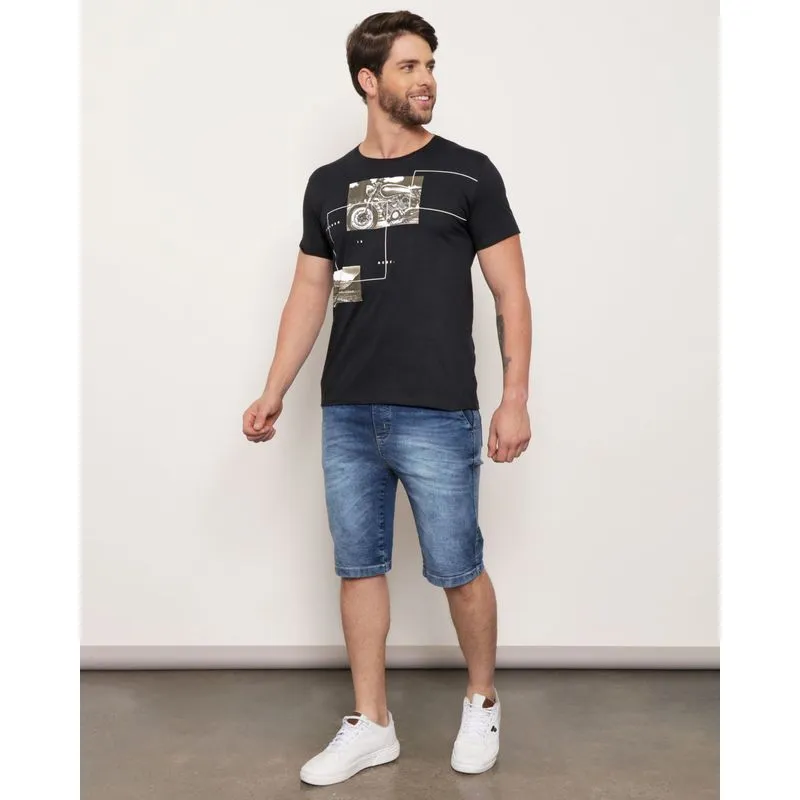 Bermuda Jeans Masculina Reta Bolso Azul 44