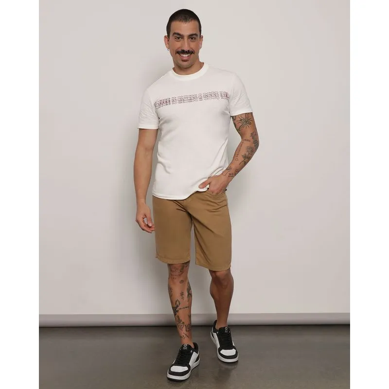 Bermuda Masculina Sarja Com Cordão Reta Bege 44