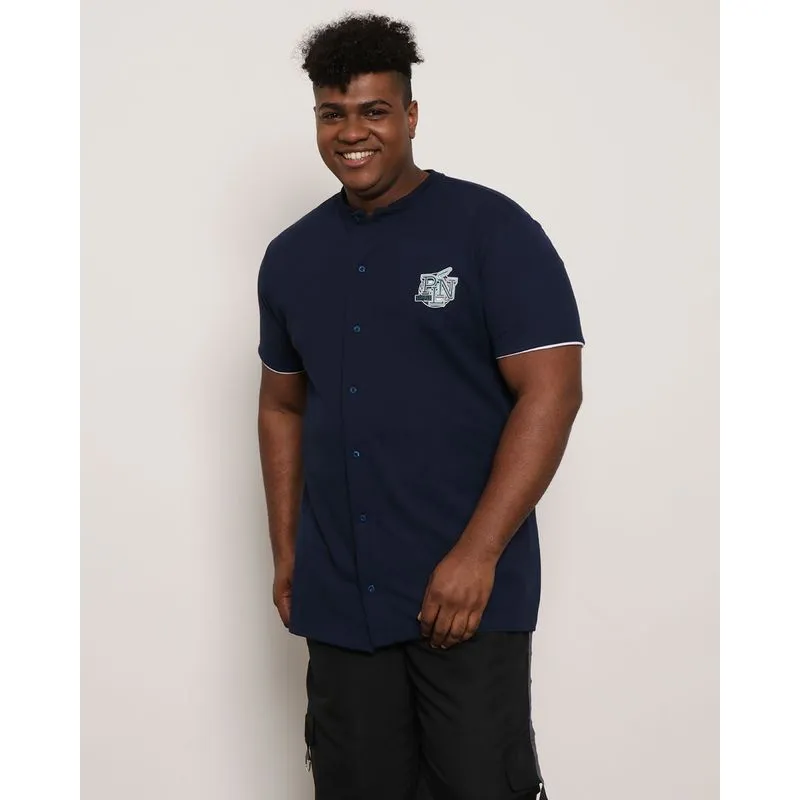 Camisa Plus Size Masculina Manga Curta Piquet Marinho G1