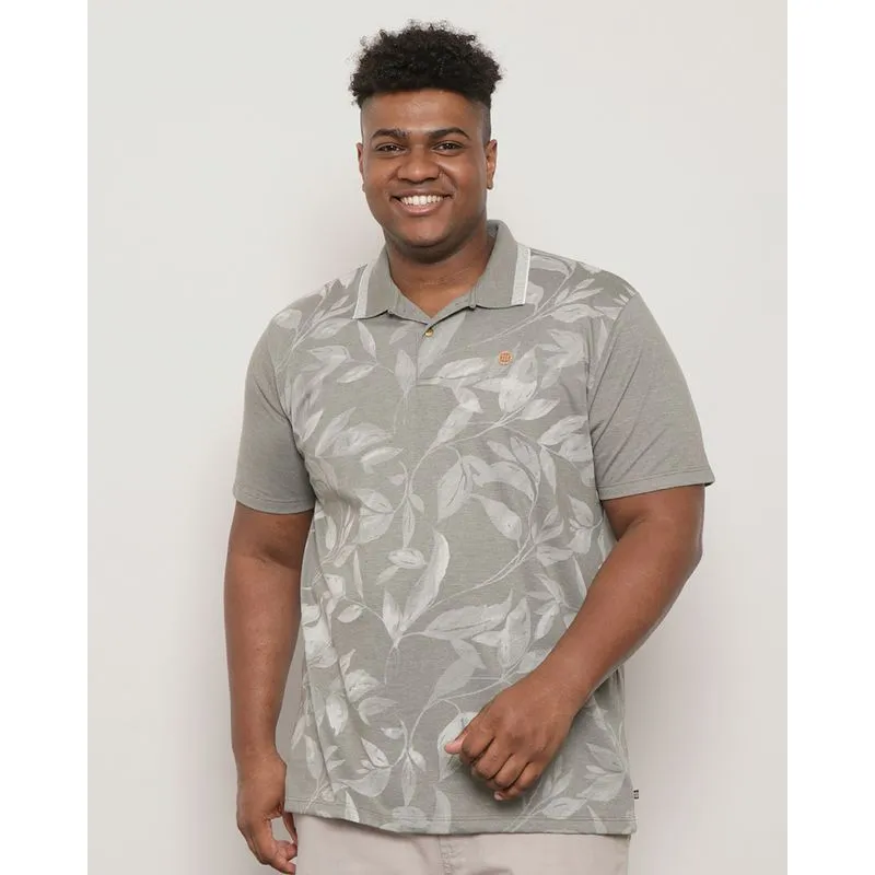 Polo Plus Size Masculina Estampado Folhagem Manga Curta Verde G2