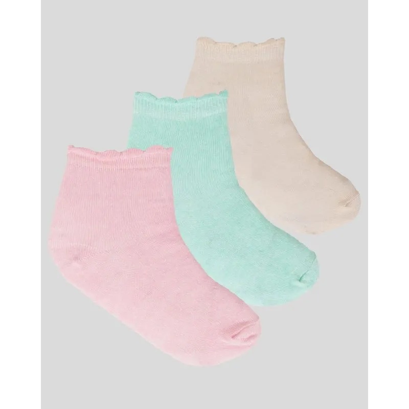 Kit 3 Meias Infantil Menina Cano Médio Lisa Verde Bege Rosa 30 A 33