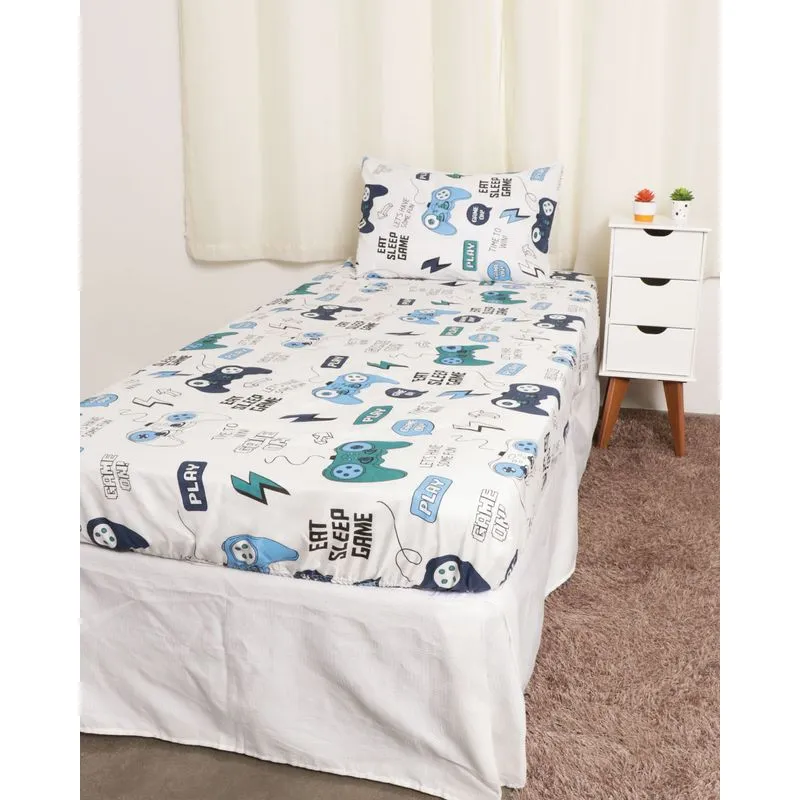 Jogo de Cama Infantil Solteiro Estampa Game 2 Peças Arte & Cazza Branco UN