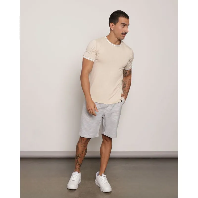 Bermuda Masculina Reta Rústica Com Listras Cinza 48