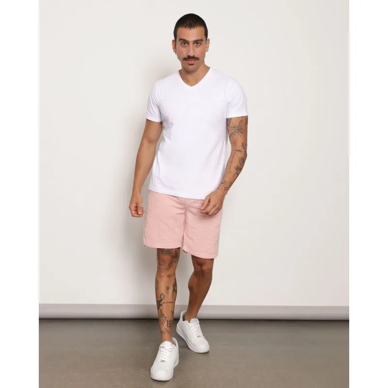 Bermuda Masculina Reta Rústica Com Listras Rosa 48