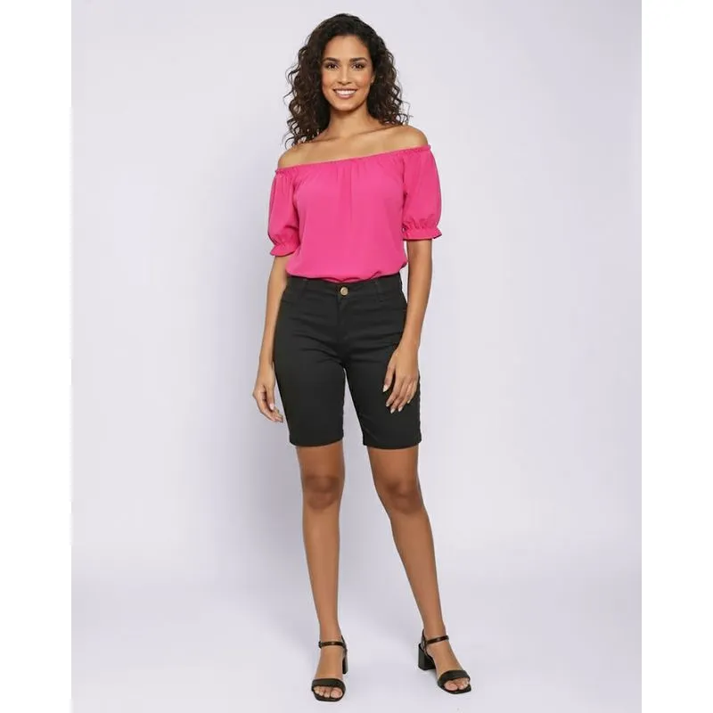 Bermuda Jeans Feminina Ciclista Com Bolso Preta 46