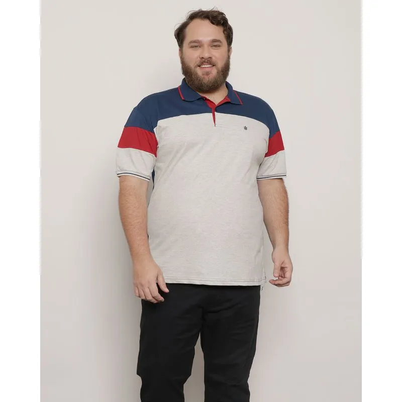 Polo Plus Size Masculina Manga Curta Recorte Marinho UN