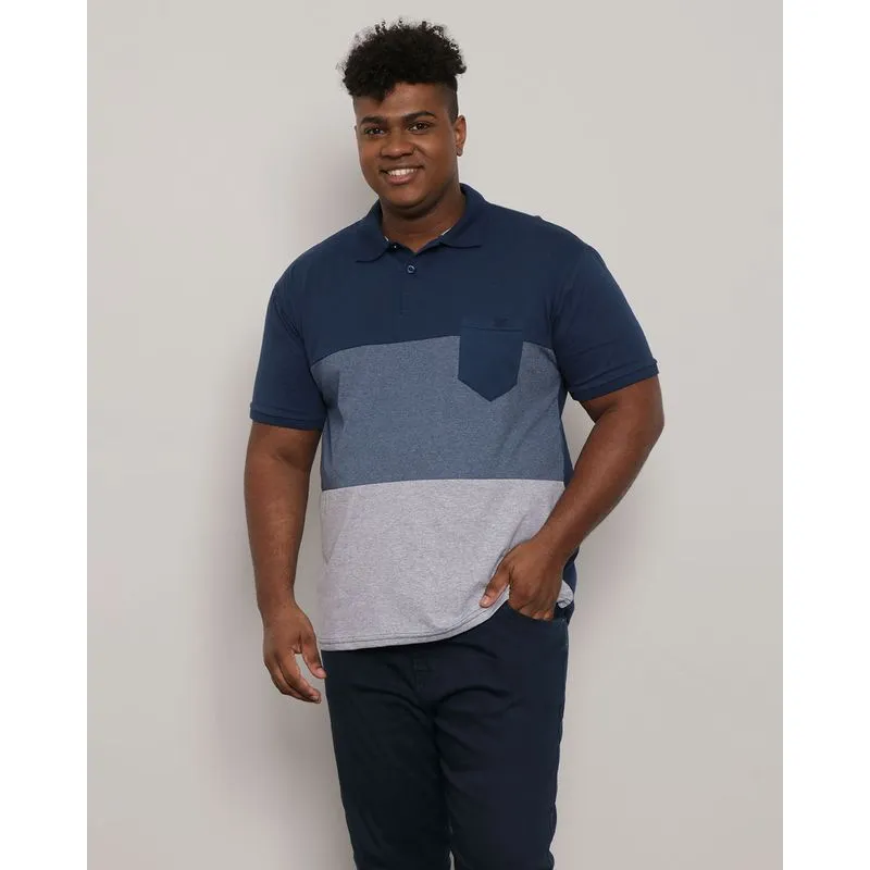 Polo Plus Size Masculina Manga Curta Recorte Marinho G2