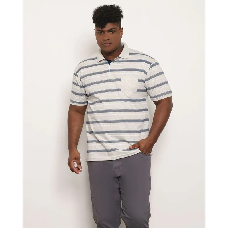 Polo Plus Size Masculina Listrada Mescla Cinza G2