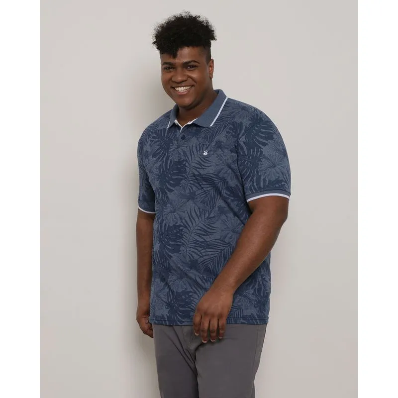 Polo Plus Size Masculina Estampada Marinho G3