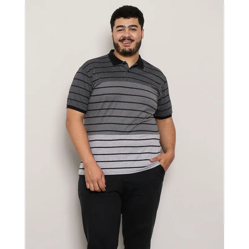 Polo Plus Size Masculina Manga Curta Listrada Cinza G1
